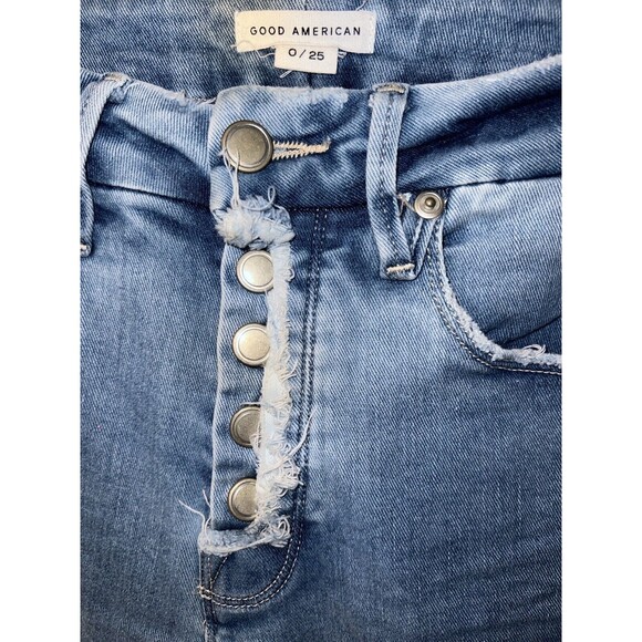 Good American GOOD FLARE Jeans Womens Sz 0/25 Raw Exposed Button Front Lightwash - Picture 4 of 9
